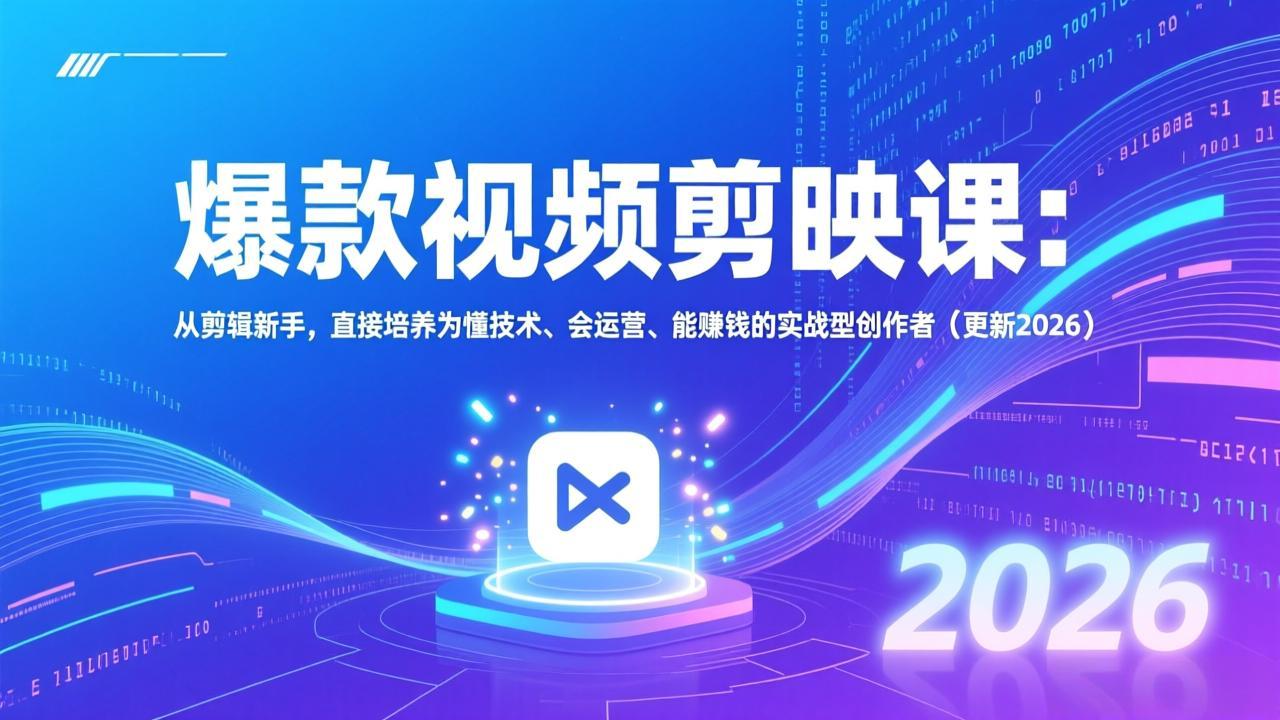 爆款视频剪映课：从剪辑新手，直接培养为懂技术、会运营、能赚钱的实战型创作者(更新2026-灵感工坊云网创