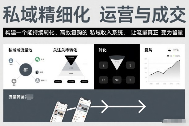 私域精细化运营与成交，构建一个能持续转化、高效复购的私域收入系统，让流量真正变为留量-灵感工坊云网创