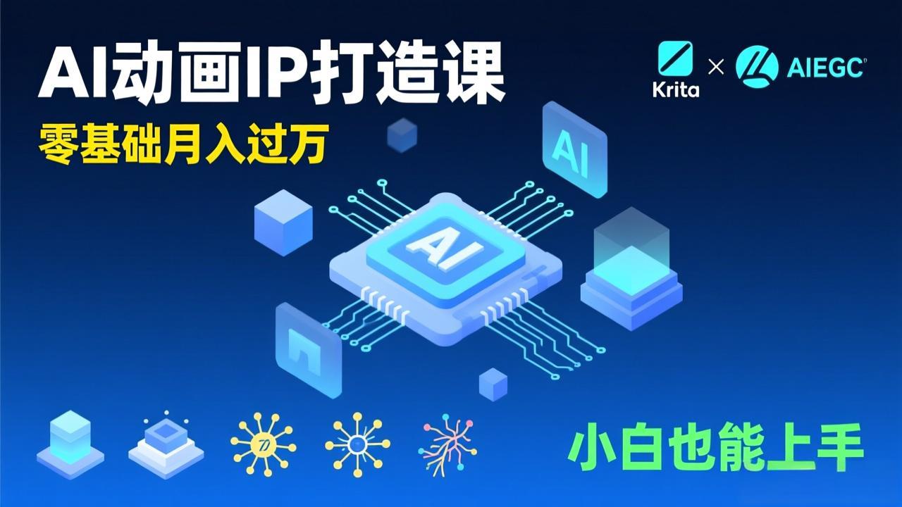 AI动画新手变现课，Krita+AIGC、模型训练、商单资源，零基础月入过万，小白也能上手-灵感工坊云网创