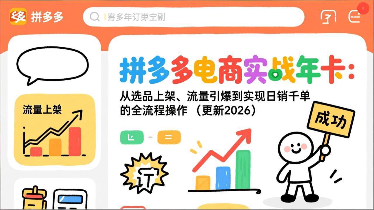 拼多多电商实战年卡：从选品上架、流量引爆到实现日销千单的全流程操作(更新2026-灵感工坊云网创