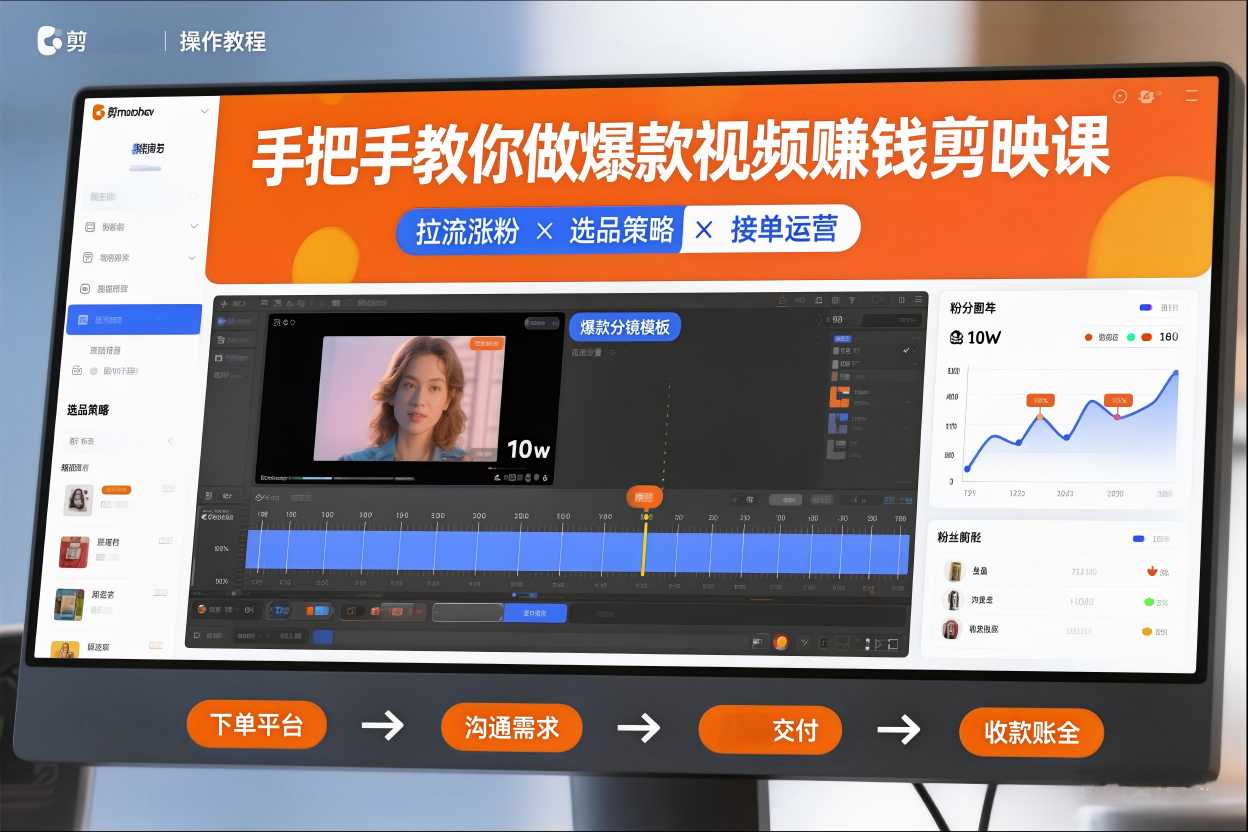 手把手教你做爆款视频赚钱剪映课，手把手教学拉流涨粉、选品策略和接单运营(更新2026)-灵感工坊云网创